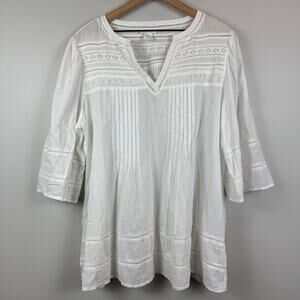 Shabby Chic Top Women 1X White Eyelet Pleated Bell Sleeve Coquette Blouse Boho